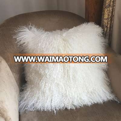 Wholesale Natural White Mongolian Lamb Fur Cushion